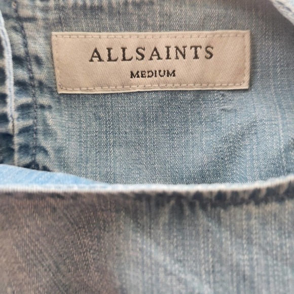 All Saints Polly Ruffle‎ Chambray Shift Dress Size Medium - Picture 9 of 9